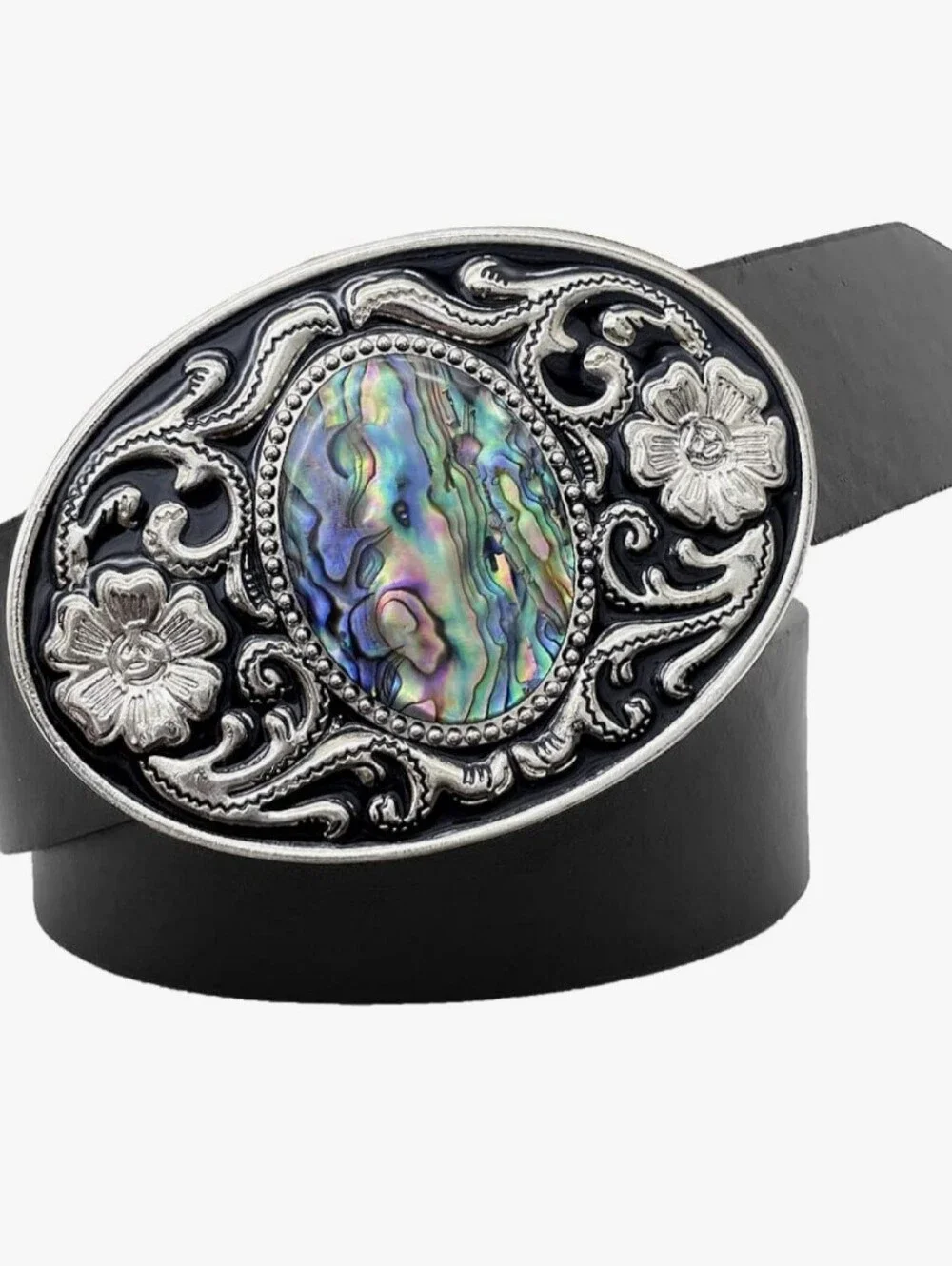 New abalone Colored western Oval Silver Color Cowboy Cowgirl belt buckle